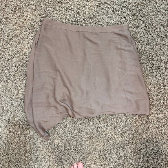 HELMUT LANG Taupe Gathered Asymmetrical Flowy Skirt in Size 10 - Picture 5 of 10
